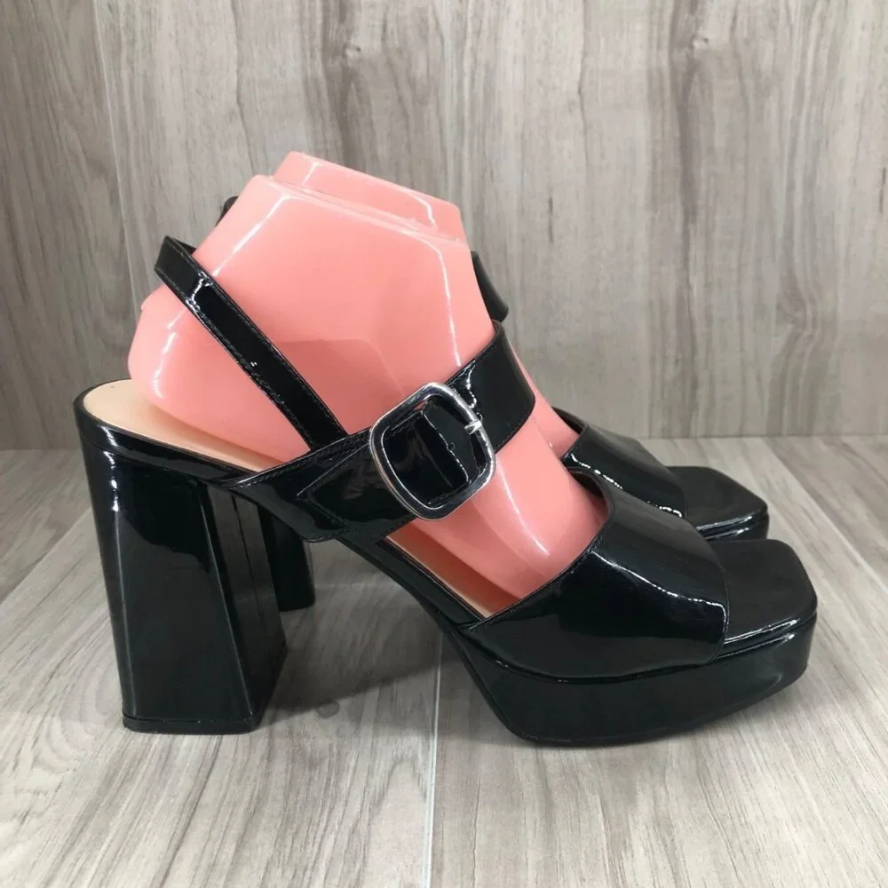 Marc Fisher Platform Sandals Womens 11M Graduate Black Buckle Strap Shoes